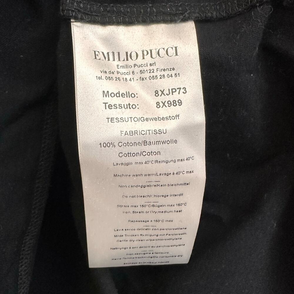 Emilio Pucci Black Graphic Tee Gold Glitter Logo Women's XS Short Sleeve Cotton - Picture 4 of 4